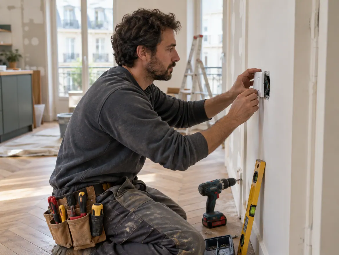 Électricien installant un interrupteur