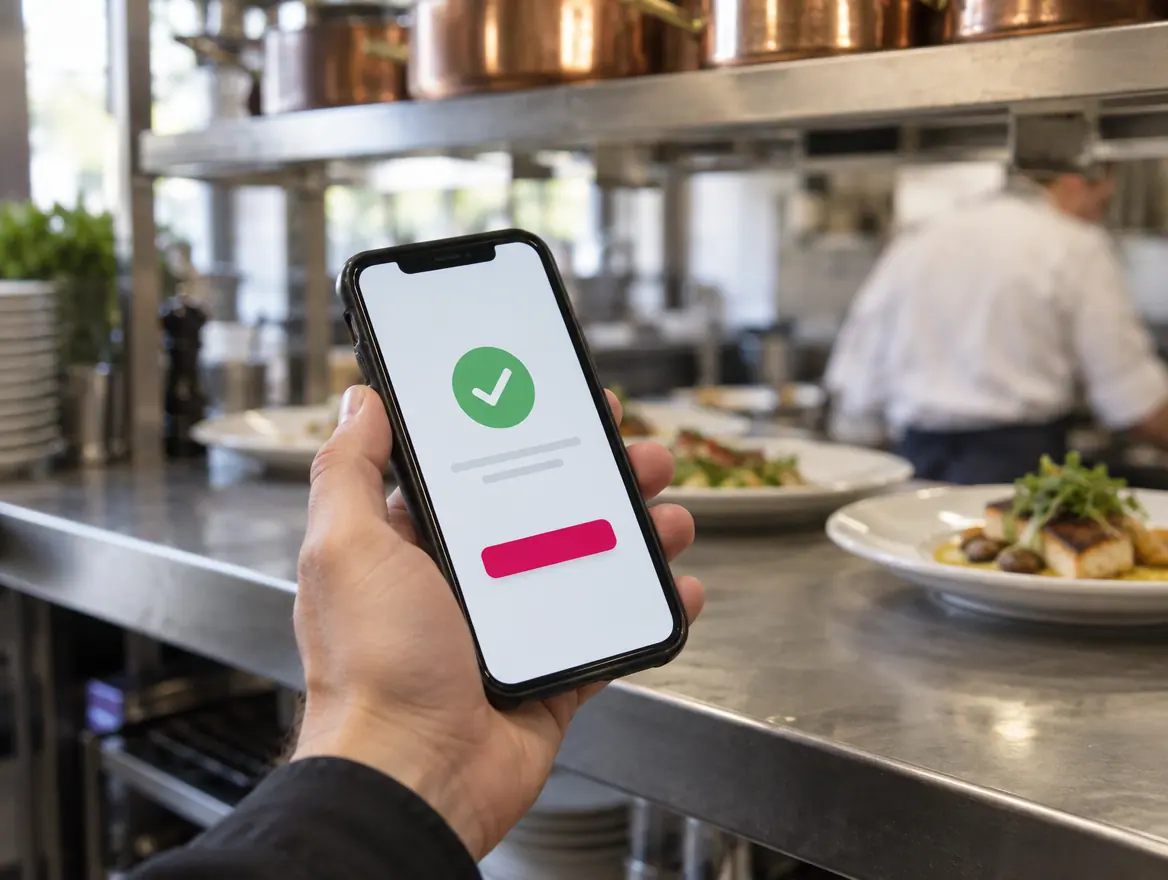 Confirmation de commande sur un téléphone, au passe d'un restaurant